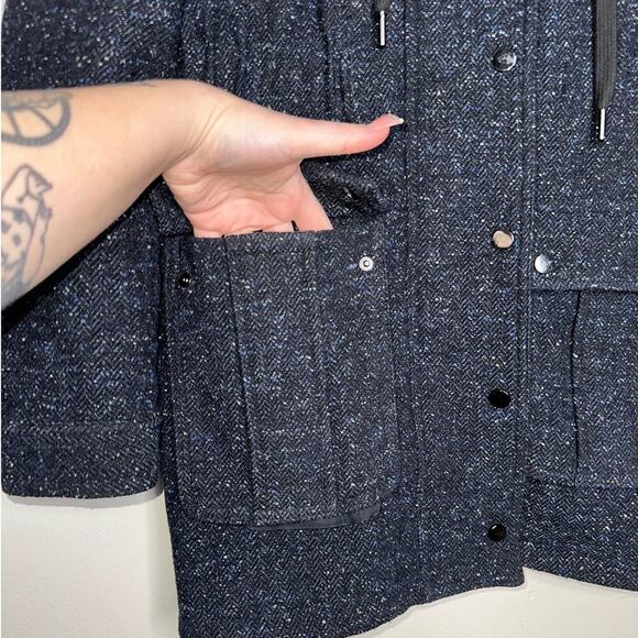 Veronica Beard Tawny Wool Blend Hooded Parka/Coat Navy Blue Tweed Size Small - Picture 5 of 10
